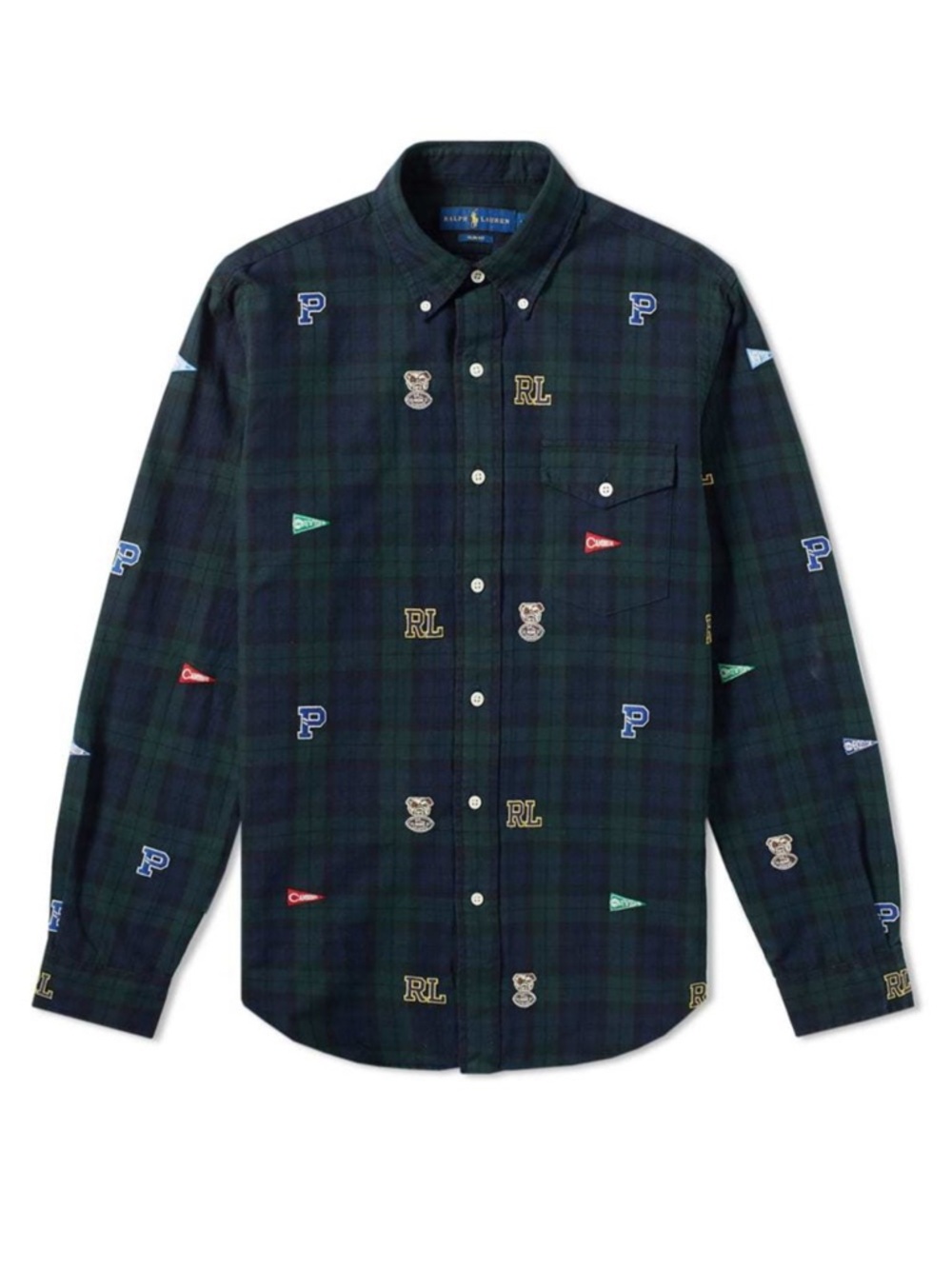 Polo by Ralph Lauren Black and Green Tartan Embroidered Button-Down Shirt NWT